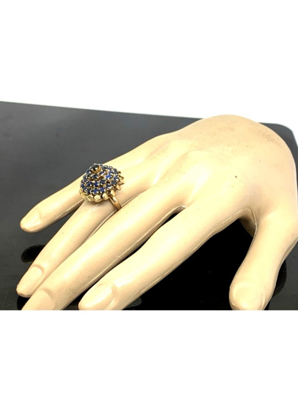 Blue Sapphire Dome Cocktail Women's Ring 14k Yellow Gold Estate Jewelry Size 7 - Picture 16 of 16